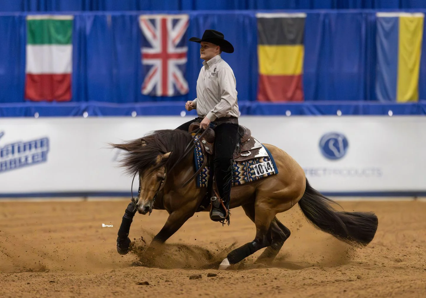 rider riding outta yur league in an arena for a competition